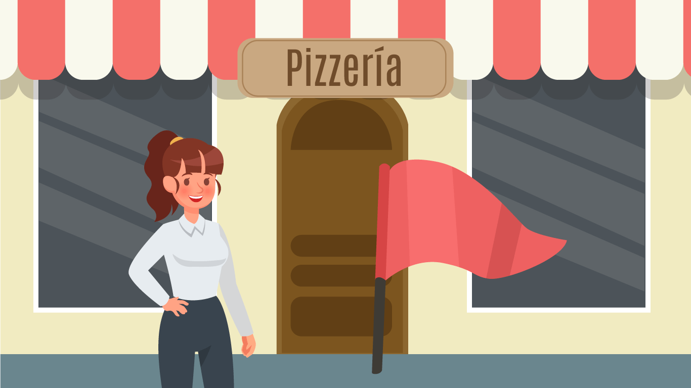 ilustracion de una mujer que es dueña de una pizzeria