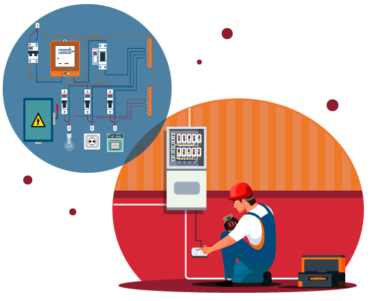 Ilustración que ejemplifica la instalación eléctrica de un edificio