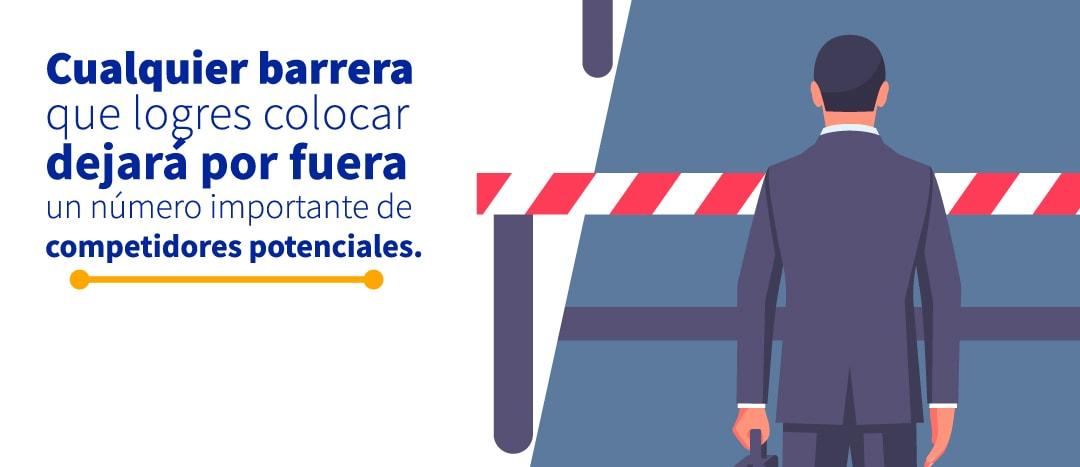 Ilustración de un ejecutivo frente a una barrera