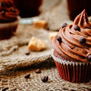 dos cupcakes de chocolate con chispas en la parte superior