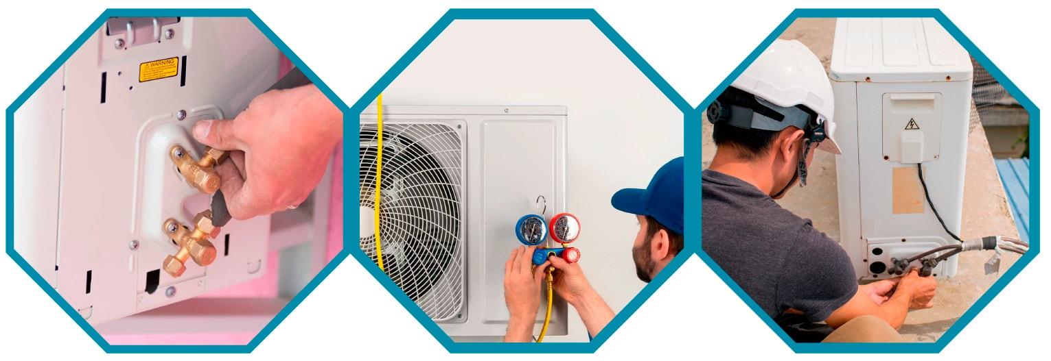 Esquema de un técnico arreglando fugas en un aire acondicionado