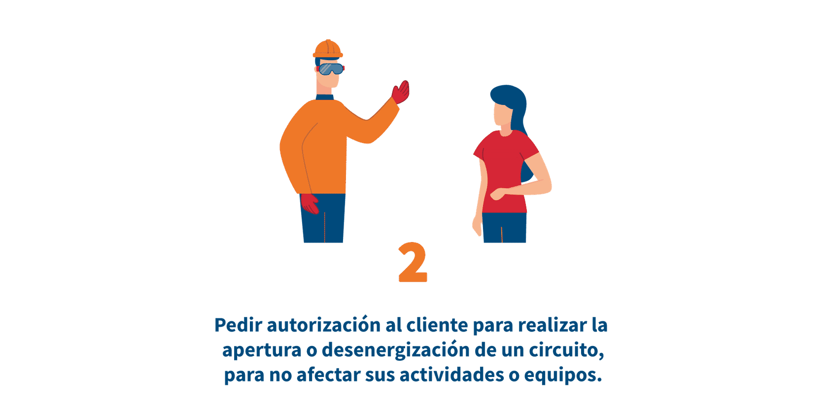 Ilustración de un hombre con gafas, casco y guantes saludando a una mujer