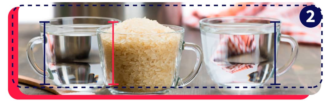 Nivel del líquido en la preparación del arroz