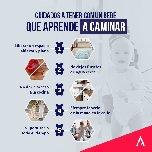 infografia sobre los cuidados a tomar con un bebe que aprende a caminar