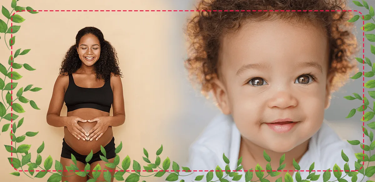 mujer embarazada y bebe sonriendo