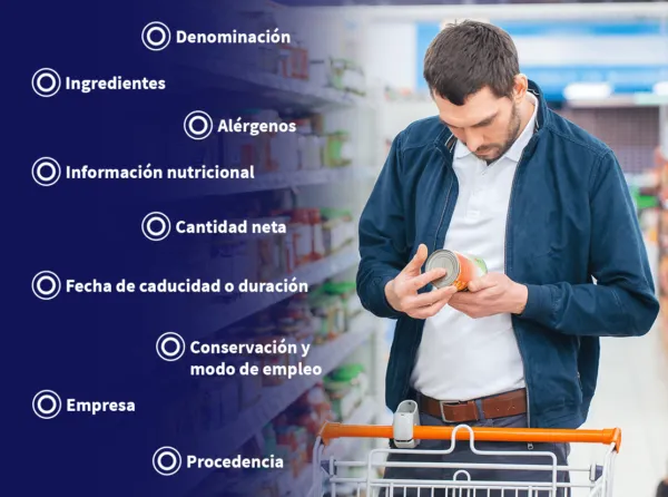 persona leyendo la etiqueta de un alimento envasado en un supermercado